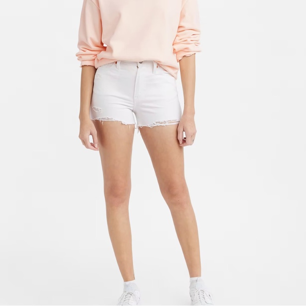 Levi's Women's High Rise White Distressed Shorts